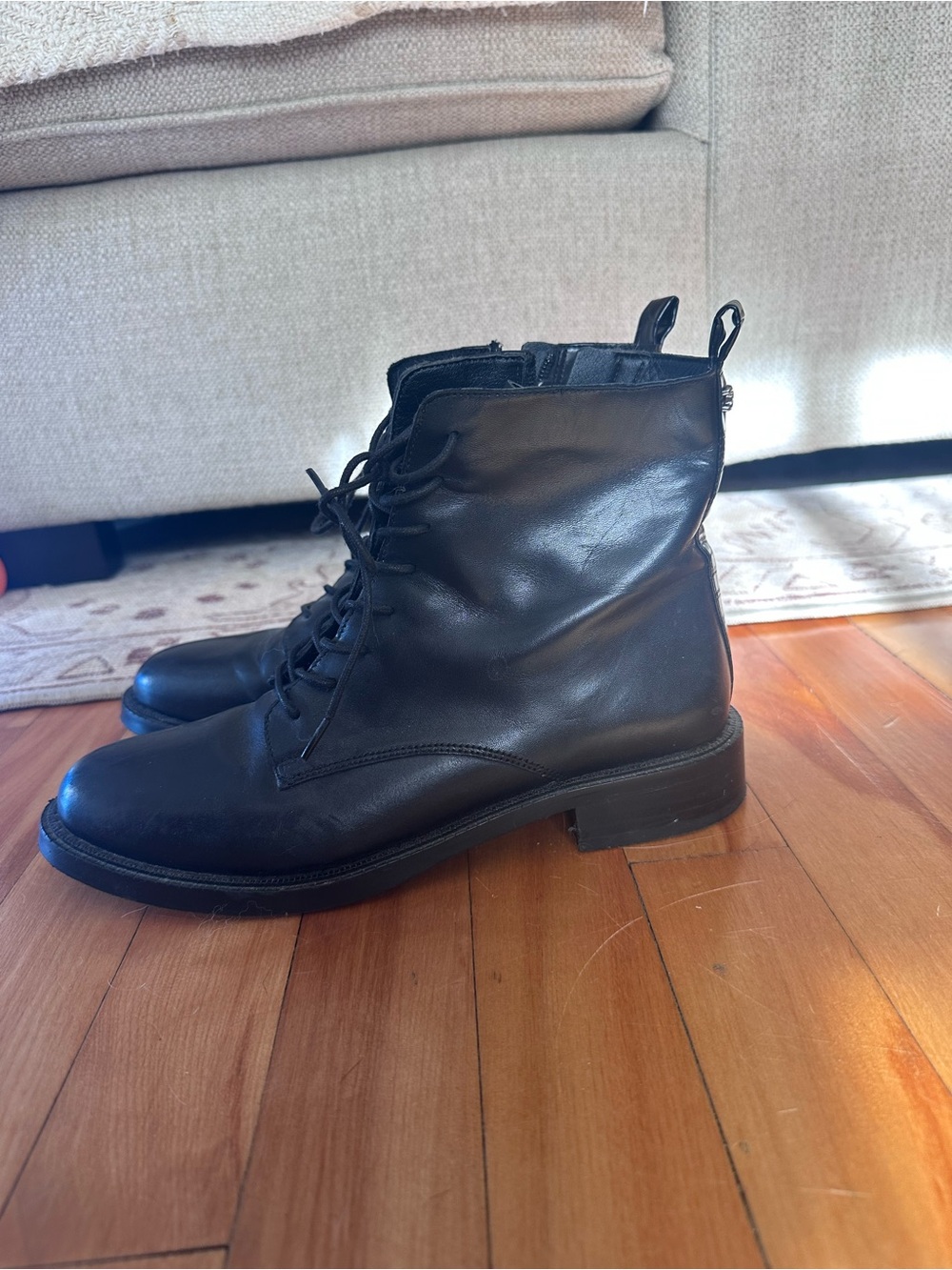 Sam Edelman Black Leather Lace-Up Combat Boots